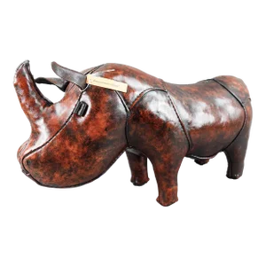 Late 20th Century Abercrombie & Fitch Dimitri Omersa Brown Leather Rhinocerous Footstool With Tags