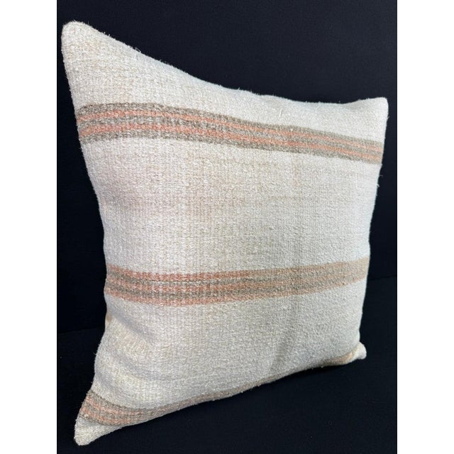 Turkish Hemp Pillow Cushion Natural Beige Rust Pillow Cushion Cover 24x24 For Sale - Image 4 of 4