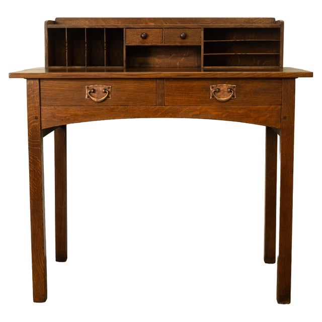 Antique American Arts & Crafts Mission Oak Gustav Stickley Postcard Desk 1905 For Sale In Portland, OR - Image 6 of 12