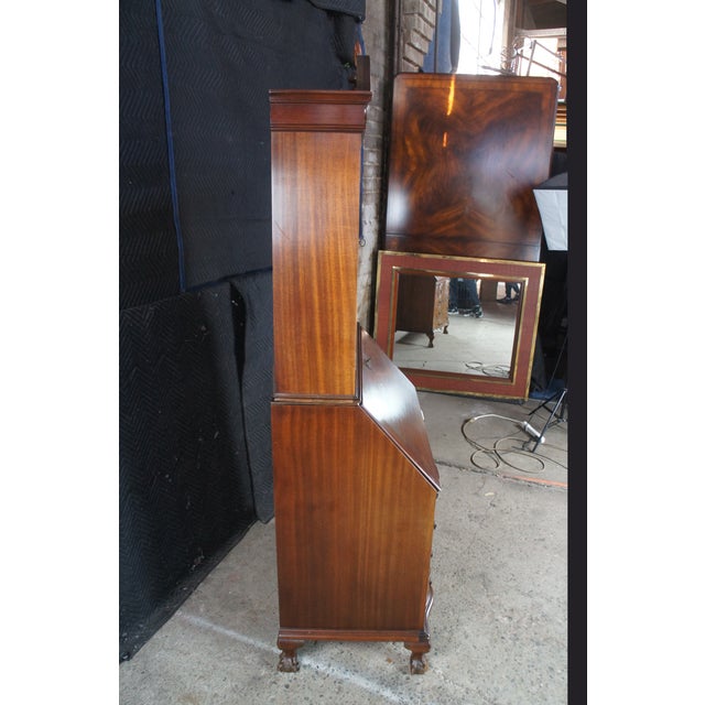 Brown Antique Maddox Chippendale Mahogany Serpentine Secretary Writing Desk Bookcase For Sale - Image 8 of 14
