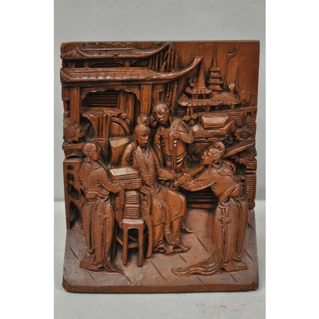Vintage Chinese Hand Carved Hard Wood Scholar Bookends by George Zee - A Pair For Sale In Philadelphia - Image 6 of 18