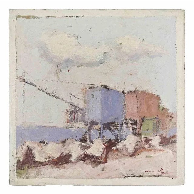 Oil on wooden table realized by Franco Marzilli (1934-2010) in 1970s. Hand signed lower right. Very good condition. Franco...