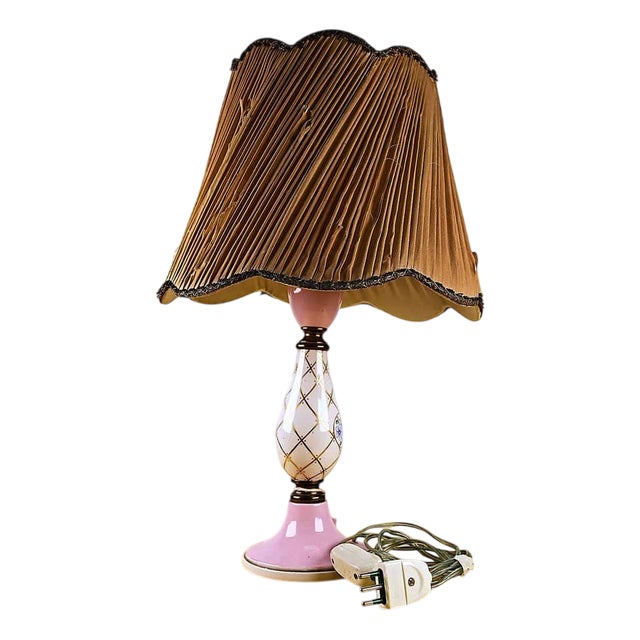 Vintage Table Lamp with Ceramic Base and Fabric Lampshade For Sale