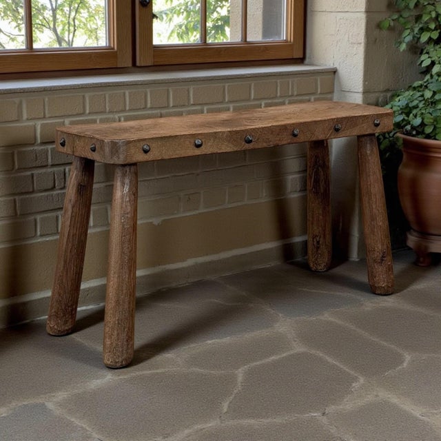 Rustic Mid-Century Brutalist Bench ~ Stool presents a bold, elemental silhouette with a beautifully hand-hewn character....