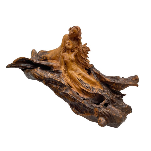 Contemporary Large Carved Mahogany Sculpture of Two Reclining Women, Circa 1970s For Sale - Image 3 of 18