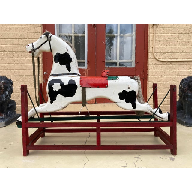 Folk Art Carved Wood Rocking Horse Manner of Whitney Reed Corporation Leominster, Massachusetts Circa Late 1800s For Sale - Image 3 of 13