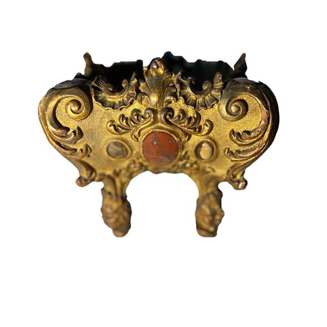 Rare 18th century Italian jardiniere carved wood gilded with inset genuine mineral stones colored agates, raised on four...
