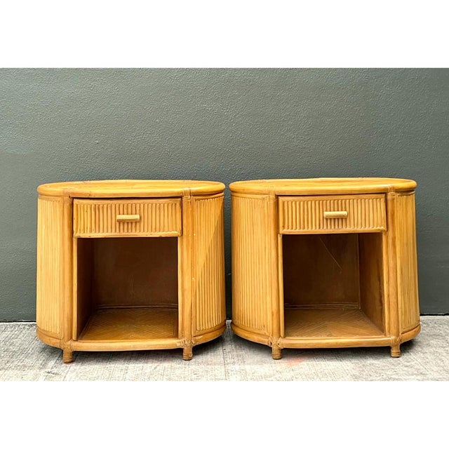 Vintage Rattan Oval Nightstands - A Pair For Sale - Image 4 of 12