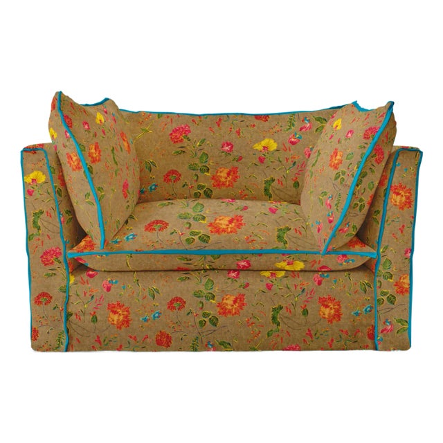 Sophie Conran Coco Loveseat with Contrast Welt Knife Edge Cushion in Andrew Martin Wildwood Twig For Sale