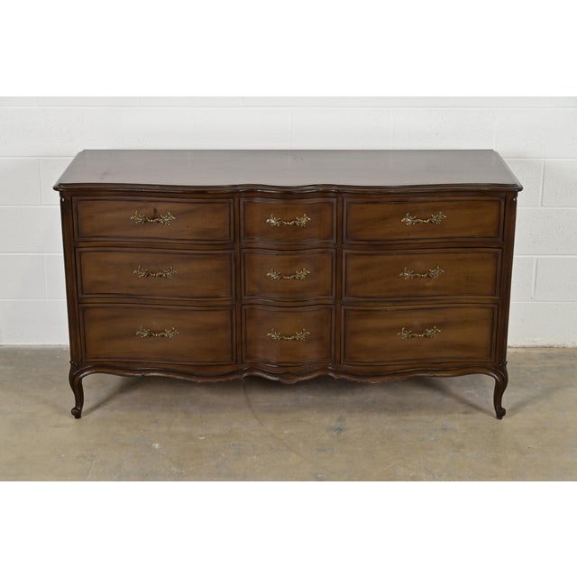 French Provincial Louis XV Carved Walnut Triple Dresser, Circa 1960s For Sale - Image 11 of 11