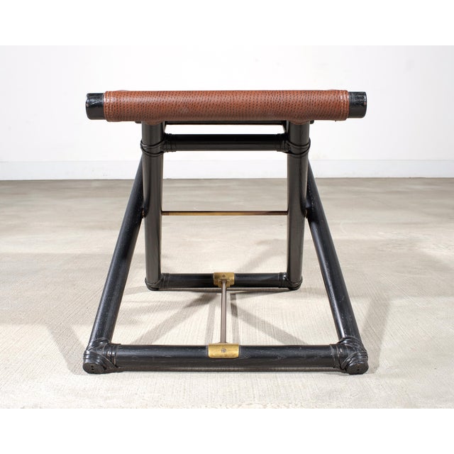 McGuire Campaign Style Lacquered Oak X Form Stool For Sale - Image 9 of 17