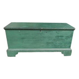 19th Century American New England Pine Blanket Chest in Old Green Paint For Sale