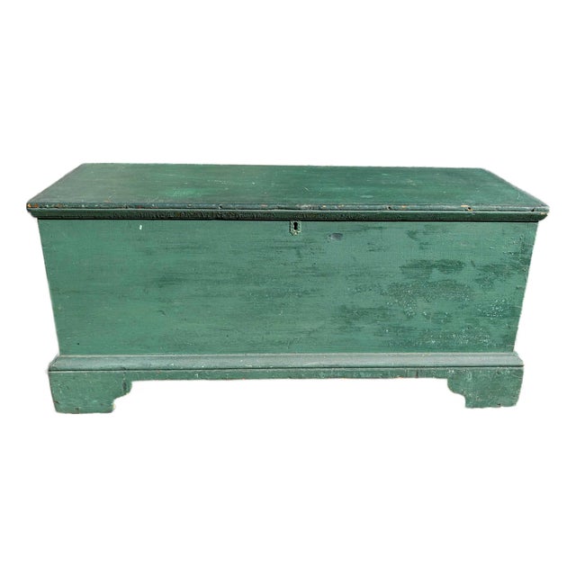 19th Century American New England Pine Blanket Chest in Old Green Paint For Sale