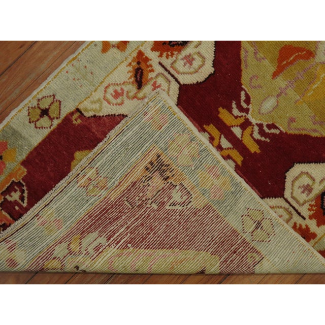 Contemporary Vintage Turkish Oushak Red Field Scatter Rug For Sale - Image 3 of 6