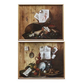 Trompe l'Oeil Paintings, Early 18th Century, Oil on Canvas, Set of 2 For Sale