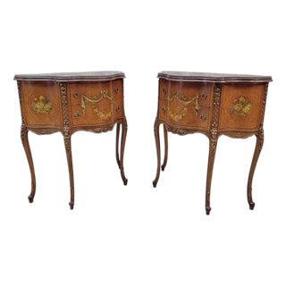 Antique Neoclassical French Style Hand Painted End Tabes/Nightstands - Pair For Sale