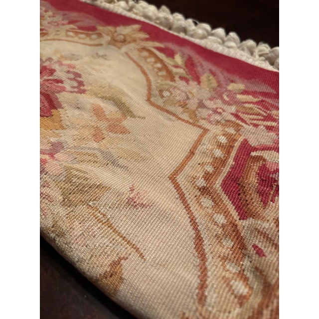 1980s Vintage Hand-Tufted Needle Point Pillow Cover With Pom Pom Fringe & Zipper – 19” X 19” For Sale - Image 5 of 6