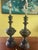Pair of Large Brass Table Lamps With Deep Patina Acquired from the Estate of a Collector. 38"H to top of brass finial 7"...