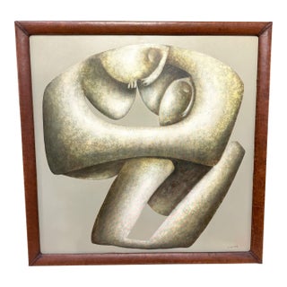 Carlos León Cruz “Untitled” Abstract Oil on Canvas, Custom Leather Frame For Sale
