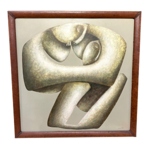 Carlos León Cruz “Untitled” Abstract Oil on Canvas, Custom Leather Frame