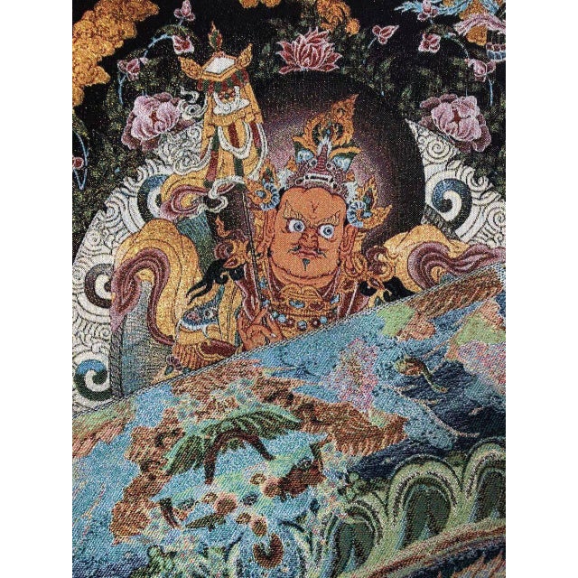 Mid 20th Century Xizang Embroidery and Brocade Thangka Buddha Painting - Wrathful Deity Protector Wall Art - Hand Painted Buddhist Sacred Scroll For Sale - Image 4 of 7