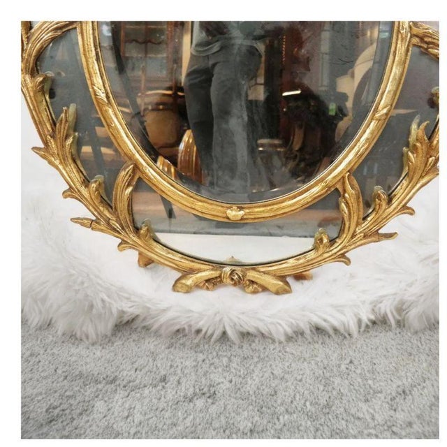 English Giltwood Oval Mirror With Scroll Motif For Sale - Image 3 of 3