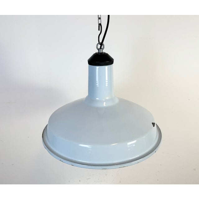 Metal Industrial Light Blue Enamel Factory Pendant Lamp, 1960s For Sale - Image 7 of 18