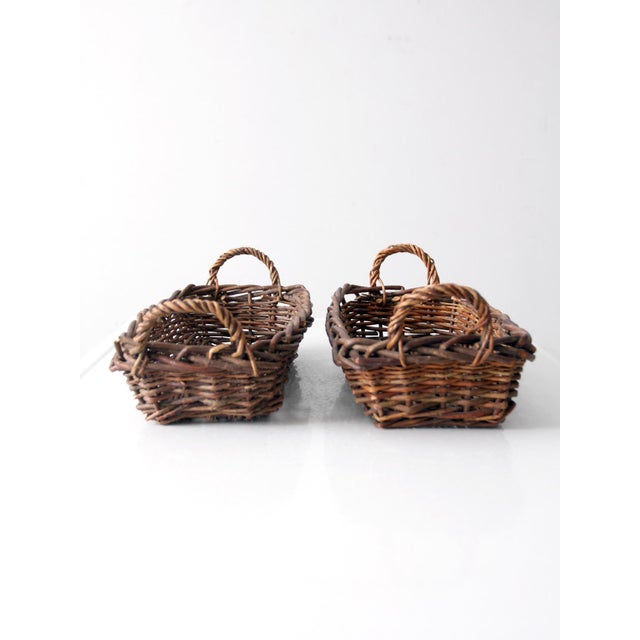 Mid 20th Century Vintage Rectangular Wicker Baskets Pair For Sale - Image 5 of 9