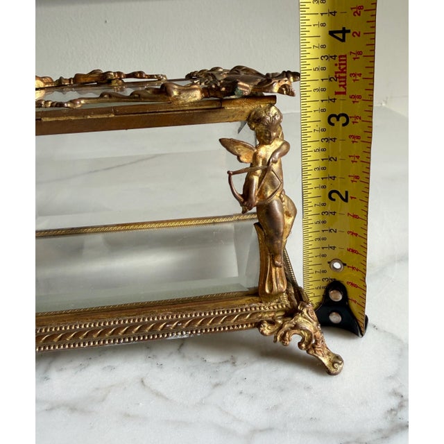 Vintage or Antique French or French Style Jewelry Casket Box With Brass/Bronze Cherub Mount 5.5"x 3.75"x3 5/8" For Sale - Image 13 of 14