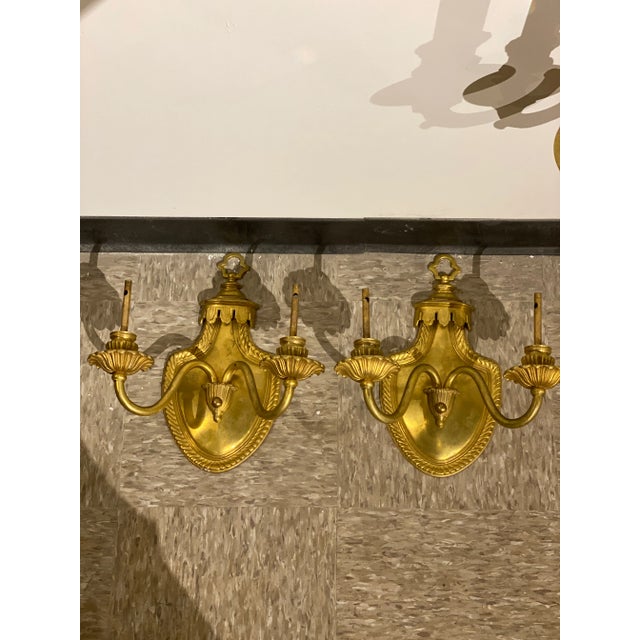 1900 - 1909 1900s Gilt Bronze Sconces Shielded Back Plate - a Pair For Sale - Image 5 of 10