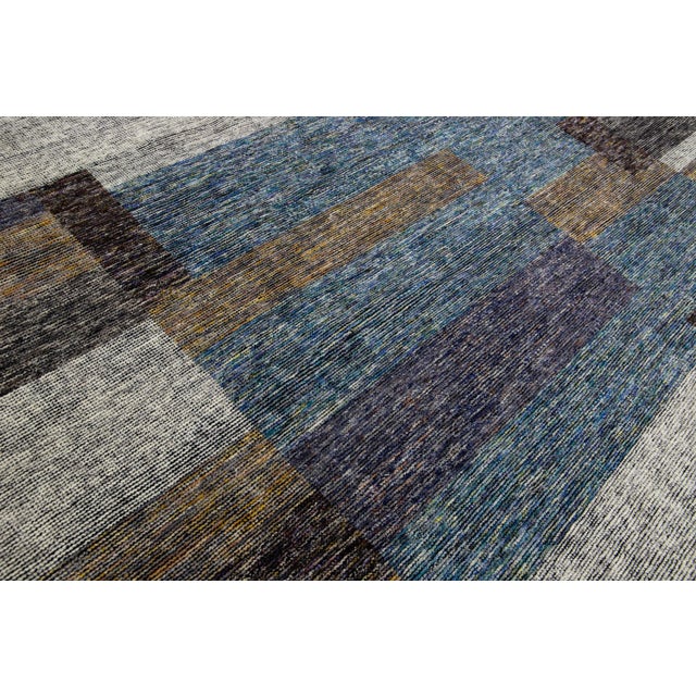 Modern Apadana's Safi Collection Handmade Earthy Tone Abstract Designed Wool Rug For Sale - Image 9 of 11