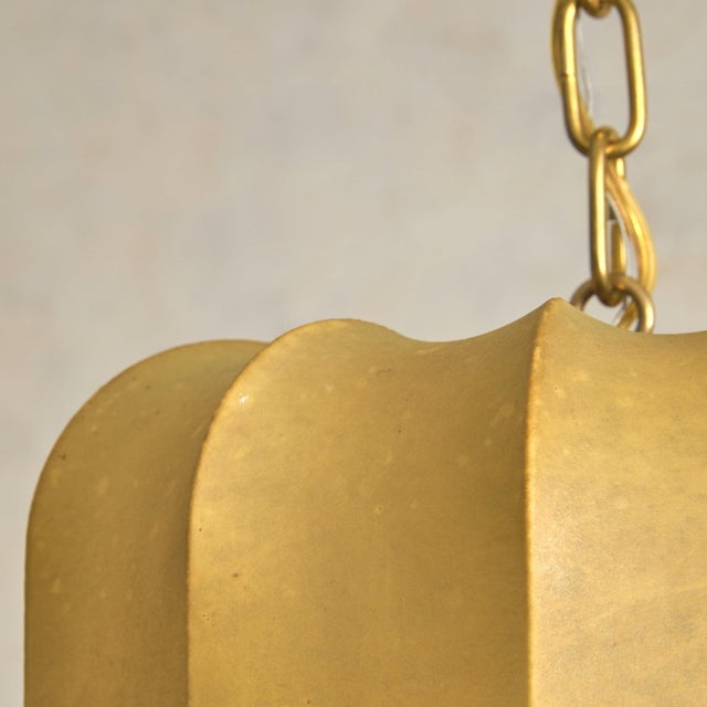 Italian Cocoon Pendant with Brass + Wood Detail, 1960s For Sale - Image 9 of 11
