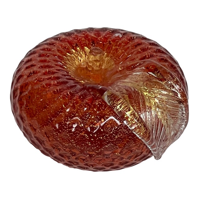 Italian Murano Art Glass Golden Apple Sculpture For Sale