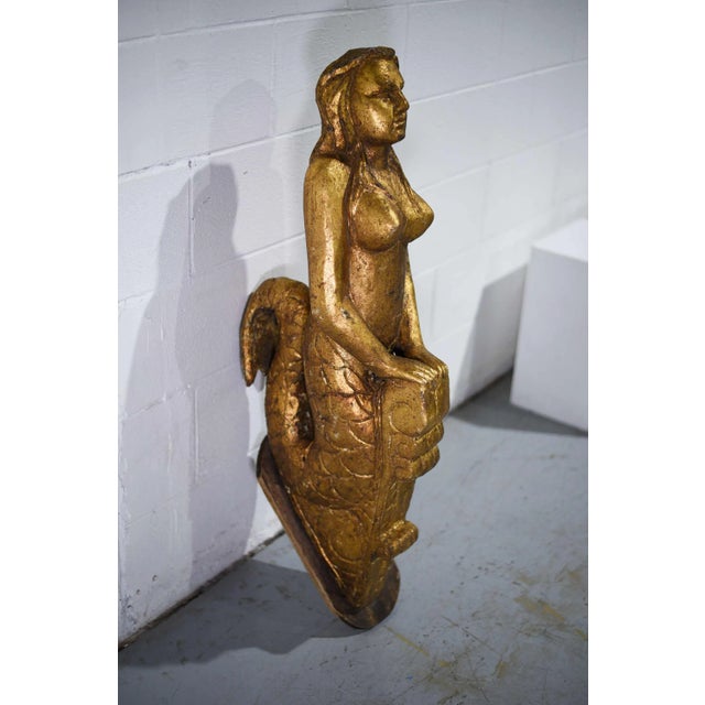 Vintage Carved Wooden Figurehead Gold Leaf Mermaid Bow of the Ship For Sale - Image 4 of 10