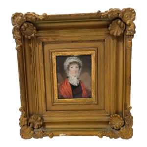 Late 19th Century After Ambrozy Mieroszewski, Justyna Chopin in White Bonnet and Red Scarf, Portrait Miniature, Gilt Frame