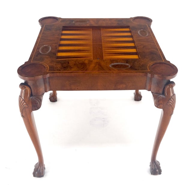 Leather Top Chippendale Style Ball & Claw Feet Backgammon Chess Game Table MINT! For Sale - Image 6 of 13