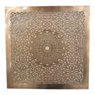 1980s Floral Embossed Square Wall Brass Lamp, Handcrafted For Sale