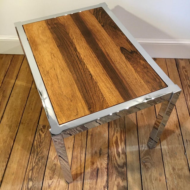 Mid-Century Modern 1970s Modernist Chrome + Rosewood End Table For Sale - Image 3 of 12