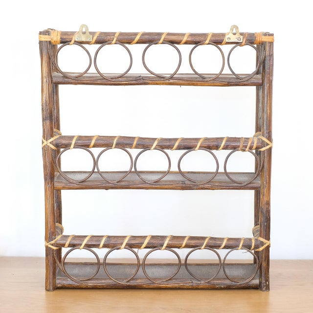 Mid-Century Modern Mid 20th Century Audoux Minet Style Shelf, Rattan Wood Wall Shelf For Sale - Image 3 of 3