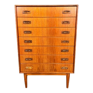 Vintage Danish Mid Century Modern Teak HighBoy Dresser For Sale