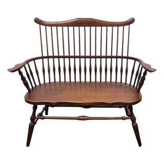 Vintage 1940s Rock Maple Windsor Bench For Sale