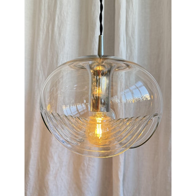 Stunning space age biomorphic ‘futura’ pendant light by koch & lowy for peill & putzler, 1970s, germany. Clear glass...