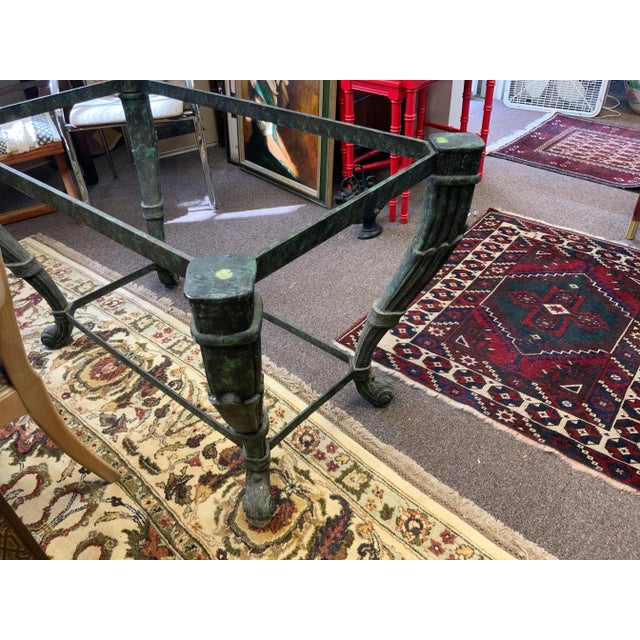 Mid 20th century iron table base, painted faux verdigris finish. Heavy, sturdy base, cross bar support. Can add a top of...