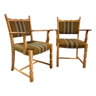 Henning Kjærnulf, Armchairs, Oak, Wool, Denmark, 1960s For Sale