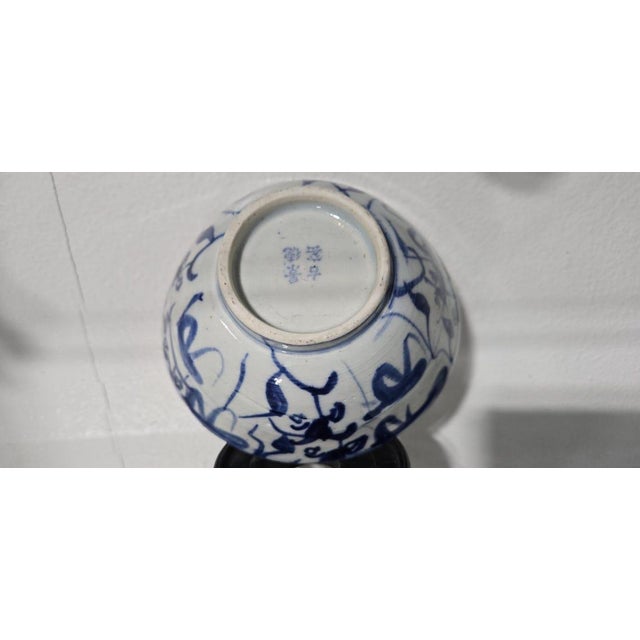 Chinese ceramic bowl with hand-painted blue patterns. For Sale In Los Angeles - Image 6 of 8