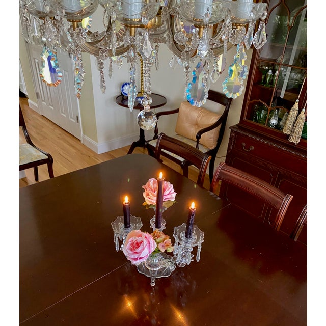 1950's Vintage Cambridge Glass 3 Candle Candelabra With Two Epergne Bud / Floral Vases For Sale In New York - Image 6 of 12