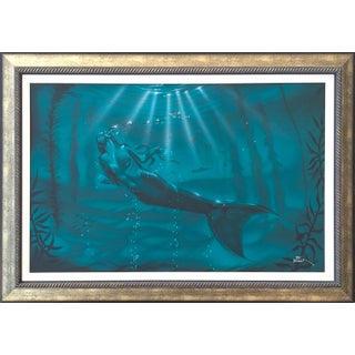 Elias Noah "Enlightenment" Contemporary Teal Naturalistic Underwater Seascape with Mermaid, 21st Century For Sale