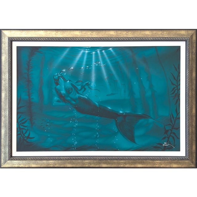 Elias Noah "Enlightenment" Contemporary Teal Naturalistic Underwater Seascape with Mermaid, 21st Century For Sale
