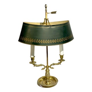 Early 20th Century Empire-Style French Tôle & Gilt Brass Bouillotte Lamp With Green Tole Shade For Sale