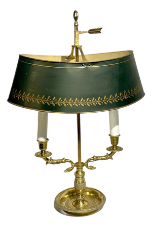 Early 20th Century Empire-Style French Tôle & Gilt Brass Bouillotte Lamp With Green Tole Shade